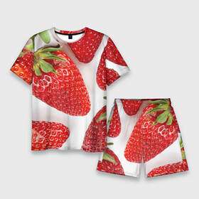 Мужской костюм с шортами 3D с принтом strawberries в Екатеринбурге,  |  | strawberries | еда | клубника | красный | лето | ростислав удача | сад | ягоды