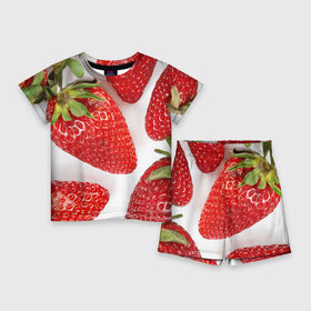 Детский костюм с шортами 3D с принтом strawberries в Екатеринбурге,  |  | strawberries | еда | клубника | красный | лето | ростислав удача | сад | ягоды