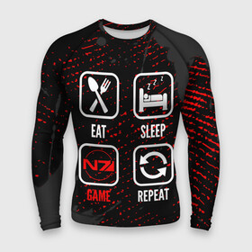 Мужской рашгард 3D с принтом Eat, Sleep, Mass Effect, Repeat в Екатеринбурге,  |  | eat sleep repeat | effect | logo | paint | брызги | игра | игры | краска | лого | логотип | масс | символ | эффект