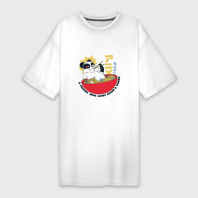 Платье-футболка хлопок с принтом Человек который любит Аниме и Рамен  Панда в Екатеринбурге,  |  | a person | anime | japan | japanese | kanji | panda | ramen | who loves | иероглиф | иероглифы | кандзи | миска рамена | надпись | панда | пандочка | символ | символы | японская панда