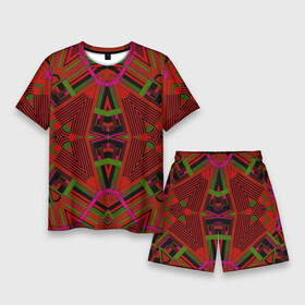 Мужской костюм с шортами 3D с принтом Геометрический этнический арабский узор в красно черный тонах в Екатеринбурге,  |  | african | tribal pattern | геометрический узор | красный | орнамент | фольклор