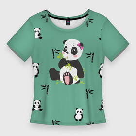 Женская футболка 3D Slim с принтом Пандовая семья  Малышка в Екатеринбурге,  |  | family | family look | family style | panda | pandas | бамбук | белый | для семьи | дочка | дочке | дочь | зеленый | малышка | медведи | медведь | мишка | мишки | панда | панды | семейные | семейный | семейный стиль | семья