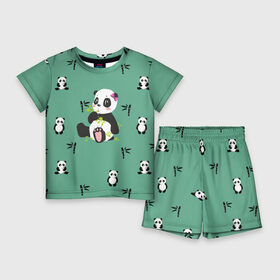 Детский костюм с шортами 3D с принтом Пандовая семья  Малышка в Екатеринбурге,  |  | family | family look | family style | panda | pandas | бамбук | белый | для семьи | дочка | дочке | дочь | зеленый | малышка | медведи | медведь | мишка | мишки | панда | панды | семейные | семейный | семейный стиль | семья
