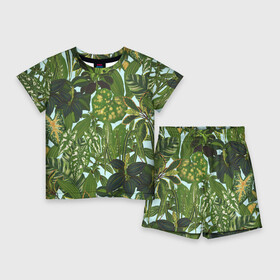 Детский костюм с шортами 3D с принтом Зеленые Тропические Растения в Екатеринбурге,  |  | flowers | букет | природа | растение | флора | цветы