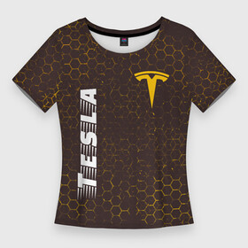 Женская футболка 3D Slim с принтом ТЕСЛА  Tesla  Графика в Екатеринбурге,  |  | auto | logo | moto | motors | symbol | tesla | авто | автомобиль | гонки | знак | лого | логотип | логотипы | марка | машина | мото | моторс | символ | символы | соты | тесла