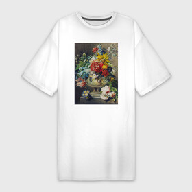 Платье-футболка хлопок с принтом Bouquet of Flowers in a Vase (Букет цветов) в Екатеринбурге,  |  | букет | винтаж | живопись | картина | классика | насекомые | пейзаж | природа | роза | цветочный | цветы