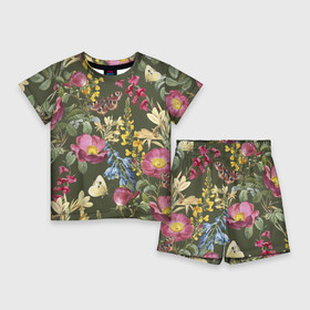 Детский костюм с шортами 3D с принтом Цветы Винтажные в Екатеринбурге,  |  | flowers | букет | винтажные | природа | растение | флора | цветы