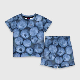 Детский костюм с шортами 3D с принтом Голубика  фон в Екатеринбурге,  |  | голубика | лето | патерн | поляна | текстура | фон | фруктовые | фрукты | ягода | ягодв | ягодные