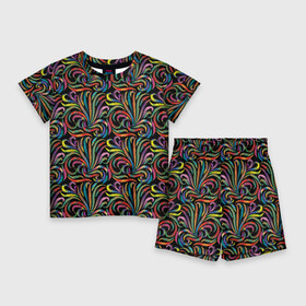 Детский костюм с шортами 3D с принтом Разноцветные яркие узоры в Екатеринбурге,  |  | abstract | абстракция | бутоны | геометрия | калейдоскоп | классика | линии | паттерн | текстура | узор | узоры | цветы