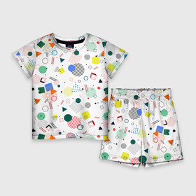 Детский костюм с шортами 3D с принтом MULTICOLORED GEOMETRIC SHAPES в Екатеринбурге,  |  | абстрактный | белый | вектор | геометрический | графический | зеленый | красочный | линии | оранжевый | розовый | синий | треугольники | узор | формы | цвет | черный