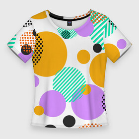 Женская футболка 3D Slim с принтом GEOMETRIC INTERSECTING CIRCLES в Екатеринбурге,  |  | абстрактный | геометрический | графический | декоративный | желтый | зеленый | красный | круги | пересекающийся | повторение | стиль | точки | узор | узоры | черный