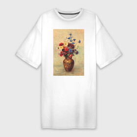 Платье-футболка хлопок с принтом Flowers in a Vase (Букет цветов) в Екатеринбурге,  |  | букет | ваза | винтаж | горы | живопись | картина | классика | пейзаж | природа | роза | ромашки | цветы