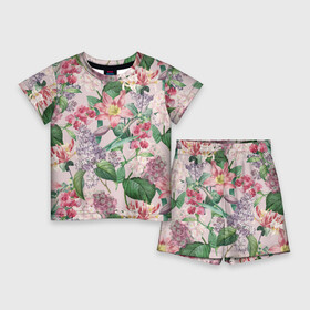 Детский костюм с шортами 3D с принтом Цветы Розовые Лилии и Сирень в Екатеринбурге,  |  | flowers | букет | лилии | природа | растение | сирень | флора | цветы