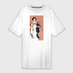Платье-футболка хлопок с принтом Woman Holding Cats (Девушка с кошками) в Екатеринбурге,  |  | винтаж | девушка | живопись | картина | классика | кот | кошки | красота | пейзаж | плакат | портрет | реклама