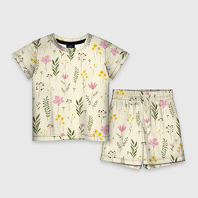 Детский костюм с шортами 3D с принтом Цветы Нарисованные Дикие в Екатеринбурге,  |  | flowers | букет | природа | растение | флора | цветы