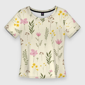 Женская футболка 3D Slim с принтом Цветы Нарисованные Дикие в Екатеринбурге,  |  | flowers | букет | природа | растение | флора | цветы