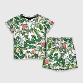 Детский костюм с шортами 3D с принтом Цветы Розовые Гибискусы в Екатеринбурге,  |  | flowers | букет | гибискусы | природа | растение | флора | цветы