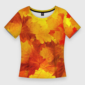 Женская футболка 3D Slim с принтом Желтые листья в Екатеринбурге,  |  | дуб | дубовый лист | желтый | лето | листья | маскировка | осень | природа | ростислав удача
