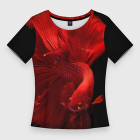 Женская футболка 3D Slim с принтом бойцовская рыбка в Екатеринбурге,  |  | бойцовская рыбка | красная рыба | красный | ростислав удача | рыбка | черный