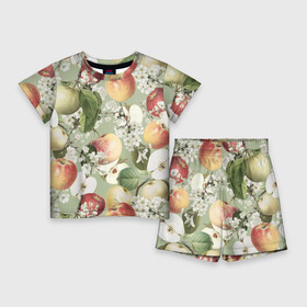 Детский костюм с шортами 3D с принтом Яблочный Сад в Екатеринбурге,  |  | apples | flowers | garden | summer | лето | сад | цветы | яблоки