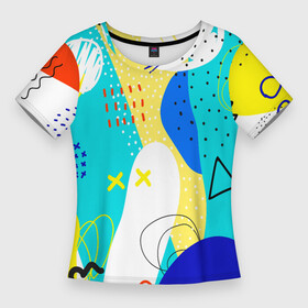 Женская футболка 3D Slim с принтом ABSTRACT COLORED GEOMETRIC SHAPES в Екатеринбурге,  |  | абстракция | белый | желтый | зеленый | красный | красочный | минимализм | оранжевый | розовый | синий | текстура | узор | фиолетовый | фон | черный