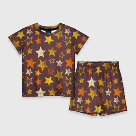 Детский костюм с шортами 3D с принтом Звездное коричневое небо в Екатеринбурге,  |  | звезда | звездный | звездочка | звезды | крупные звезды | паттерн