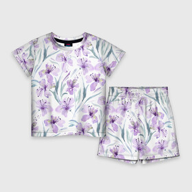 Детский костюм с шортами 3D с принтом Цветы Фиолетовые Нарисованные Акварелью в Екатеринбурге,  |  | flowers | акварель | букет | нарисованные | природа | растение | фиолетовые | флора | цветы