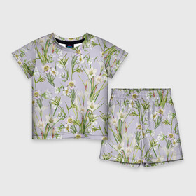 Детский костюм с шортами 3D с принтом Цветы Лилии и Морозники в Екатеринбурге,  |  | flowers | букет | лилии | морозники | природа | растение | флора | цветы