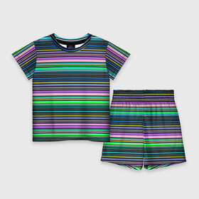 Детский костюм с шортами 3D с принтом Яркие неоновые тонкие полосы в Екатеринбурге,  |  | neon stripes | stripes | в полоску | неоновые полосы | полосатый узор