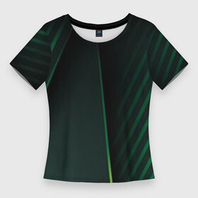 Женская футболка 3D Slim с принтом Зеленые 3D полосы со свечением в Екатеринбурге,  |  | 3d | 3д | art | digital | green | illusion | lines | арт | графика | диджитал | зеленый | иллюзия | полосы | трехмерная | трехмерный