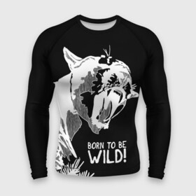 Мужской рашгард 3D с принтом Cougar Born be wild в Екатеринбурге,  |  | angry | born to be wild | cougar | fangs | open mouth | predator | wild | дикая | злая | клыки | открытая пасть | пума | рожден быть диким | хищник