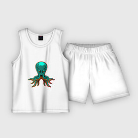Детская пижама с шортами хлопок с принтом Осьминог  Octopus в Екатеринбурге,  |  | Тематика изображения на принте: ocean | octopus | sea | животные | клад | моллюск | море | океан | омар | осьминог | пират | рыба | сокровища | спрут | сундук | щупальца