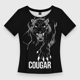Женская футболка 3D Slim с принтом Cougar on the hunt  Пума на охоте в Екатеринбурге,  |  | cat | cougar | gaze | hunting | predator | stalking | wild | взгляд | дикая | кошка | крадется | на охоте | пума | хищник