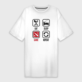 Платье-футболка хлопок с принтом Eat  Sleep  Dota  Repeat в Екатеринбурге,  |  | dota | eat sleep repeat | logo | дота | игра | игры | лого | логотип | символ