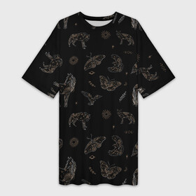 Платье-футболка 3D с принтом Мистические животные волк птица бабочка лошадь в Екатеринбурге,  |  | бабочка | волк | животные | звери | лошадь | минимализм | минималистичный | мистика | мистический | мотылек | птица | эзотерика | эзотерический