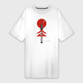 Платье-футболка хлопок с принтом Дух Воина в Екатеринбурге,  |  | ghost of tsushima | japan | japanese style | гост тсусима | гхост цусима | иероглифы | кандзи | катана | киото | ниндзя | призрак цусимы | самурай | самурайский меч | токио | япония | японский стиль