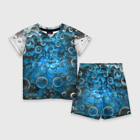 Детский костюм с шортами 3D с принтом Подводный цветок и пузыри в Екатеринбурге,  |  | девушкам | для девочек | для девушек | лепестки | пузыри | синий | цветок