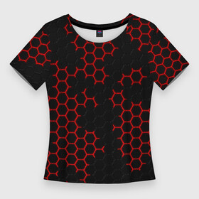 Женская футболка 3D Slim с принтом НАНОКОСТЮМ  Black and Red Hexagon  Гексагоны в Екатеринбурге,  |  | abstract | black and red hexagon | carbon | hexagon | nano | nanosuit | абстракция | броня | гексагон | гексагон фон | гексагоны | карбон | корбон | нано | нанокостюм | нанокостюм из crysis | шестиугольники