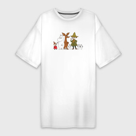 Платье-футболка хлопок с принтом Персонажи Муми Тролля в Екатеринбурге,  |  | малышка мю | муми тролли | муми тролль | персонажи | снифф | снусмумрик | хатифнатты
