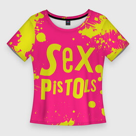 Женская футболка 3D Slim с принтом Sex Pistols  Yellow Logo в Екатеринбурге,  |  | emblem | logo | rock | stephen philip | лого | логотип | музыка | панк рок | рок | эмблема