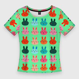 Женская футболка 3D Slim с принтом FUNNY BUNNIES в Екатеринбурге,  |  | животные | забавный | зеленый | кролик | милый | очаровательный | розовый | синий