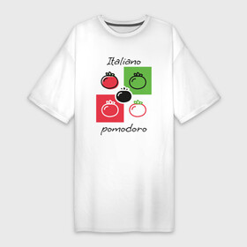 Платье-футболка хлопок с принтом Italiano Pomodoro, любовь к Италии, пицце и томатам в Екатеринбурге,  |  | italiano | italy | line | pomodoro | simple | tomato | белый | геометрический | зеленый | италия | квадраты | красный | линеарный | плоский стиль | помидор | простой | томат