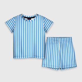 Детский костюм с шортами 3D с принтом ПОЛОСКИ  СИНИЕ в Екатеринбурге,  |  | абстракция | белый | летний | модный | паттерн | полосатая | полоски | полоску | свежий | синий | топовый