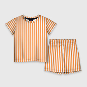 Детский костюм с шортами 3D с принтом ПОЛОСКИ  ОРАНЖЕВЫЙ в Екатеринбурге,  |  | абстракция | белый | летний | модный | оранжевый | паттерн | полосатая | полоски | полоску | топовый
