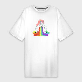 Платье-футболка хлопок с принтом Пухлый единорог блюющий радугой в Екатеринбурге,  |  | блюет | блюющий | грустный | единорог | единорожек | животное | забавный | мифическое | пухлый | радугой | радужный | рог