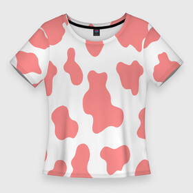 Женская футболка 3D Slim с принтом Розовая корова в Екатеринбурге,  |  | корова | пятна | пятнистый | розовая корова | розовые пятна
