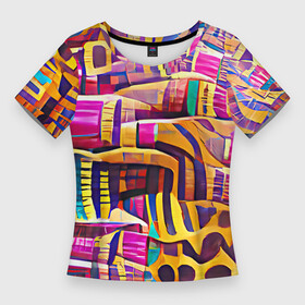 Женская футболка 3D Slim с принтом Африканские яркие мотивы в Екатеринбурге,  |  | abstraction | africa | art | bright | colors | ethnic | funny | multicoloured | pattern | positive | summer | абстракция | африка | краски | лето | мотивы | пестрый | позитивный | радостный | разноцветный | рисунок | узоры | этнический