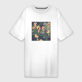 Платье-футболка хлопок с принтом Kodama  playtime в Екатеринбурге,  |  | forest spirits | ghibli | kodama | mononoke | mushrooms | thimble game | гибли | грибы | духи леса | игра | кодама | мононоке | наперсток