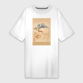 Платье-футболка хлопок с принтом Японская гравюра Бабочки в Екатеринбурге,  |  | Тематика изображения на принте: бабочки | гравюра | графика | живопись | животные | картинки | рисунок | япония