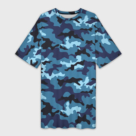 Платье-футболка 3D с принтом Камуфляж Тёмно Синий  Camouflage Dark Blue в Екатеринбурге,  |  | blue | camo | camouflage | dark | камуфляж | синий | тёмный